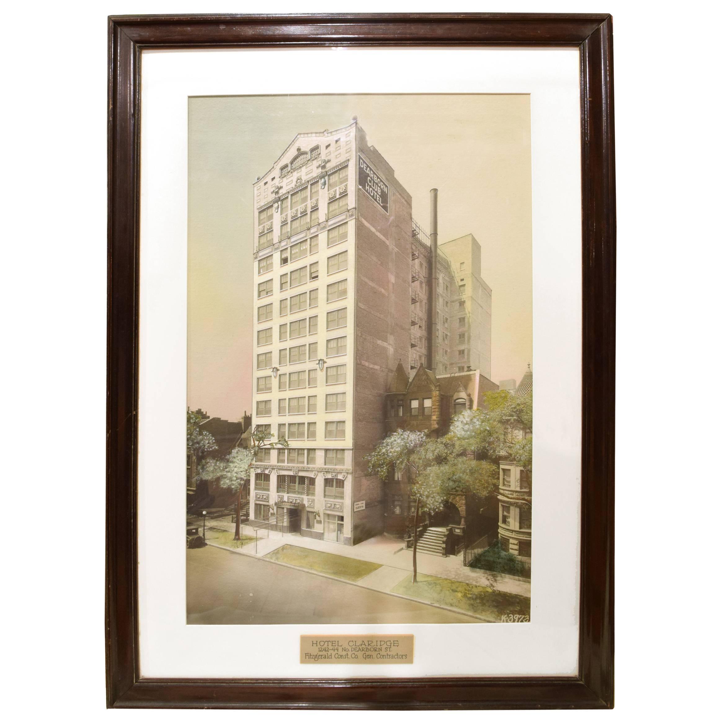  Framed Watercolor Presentation Rendering of the Hotel Claridge