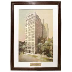 Framed Watercolor Presentation Rendering of the Hotel Claridge
