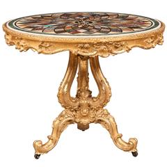 Table centrale italienne en bois doré et marbre:: 19ème siècle