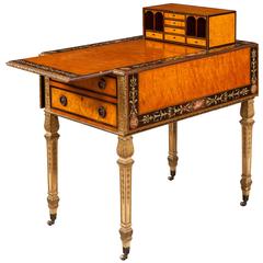 Used English Satinwood and Painted Neoclassical Style Drop-Leaf Pembroke Table
