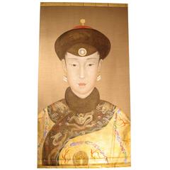 Large Painting on Linen with Gold Highlights, Portrait of the Chinese Emperor 2