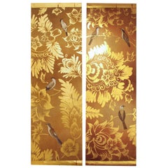 Contemporary Pair of Handmade Paintings on Natural Linen with Gilt Decor