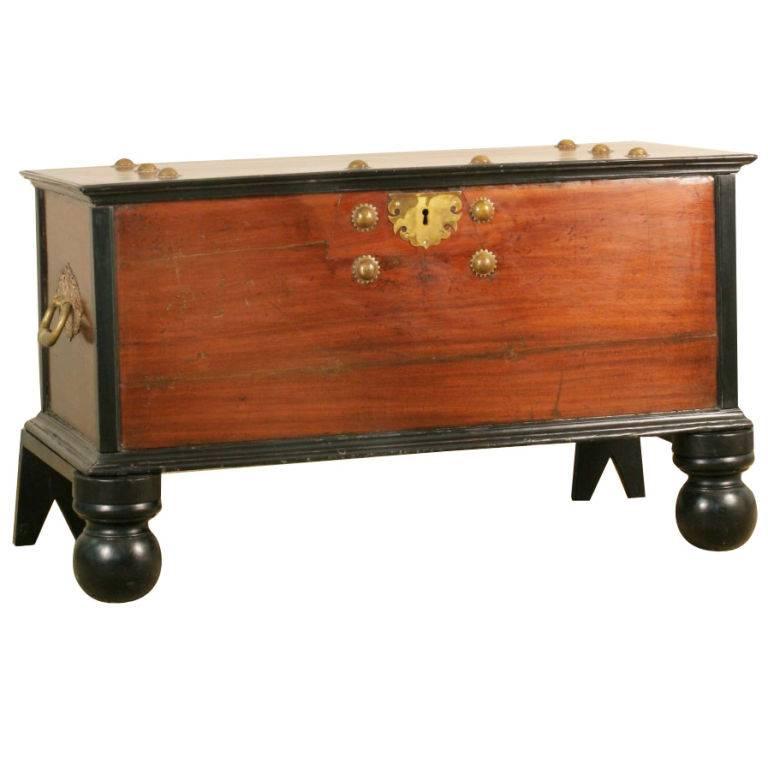 Indo-Dutch Chest Jackfruit and Ebony Chest with Brass Details For Sale