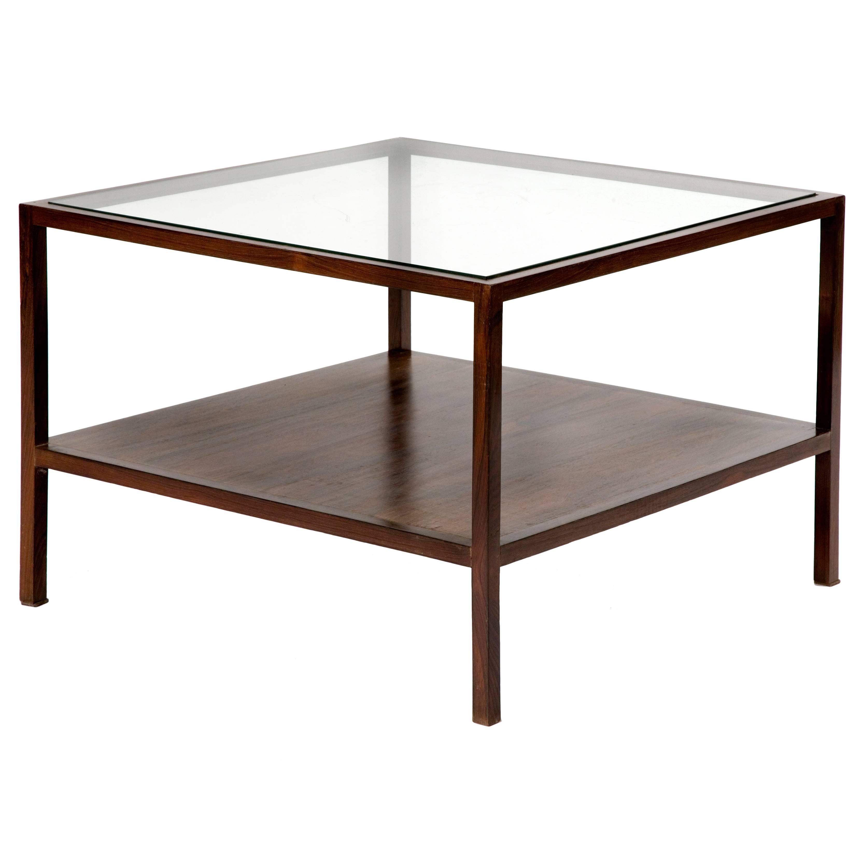 Square Coffee Table in Jacaranda with Glass Top by Joaquim Tenreiro, 1954