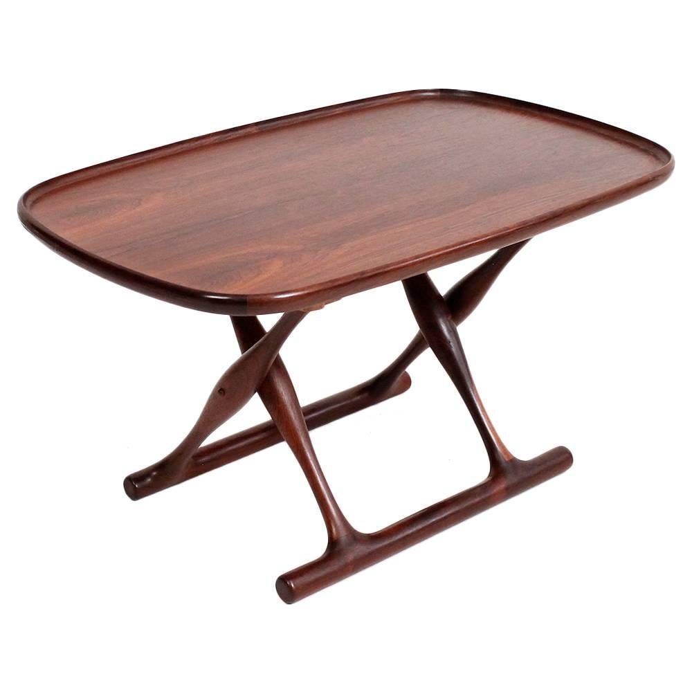 Poul Hundevad Rosewood Table and Folding Leather Stool