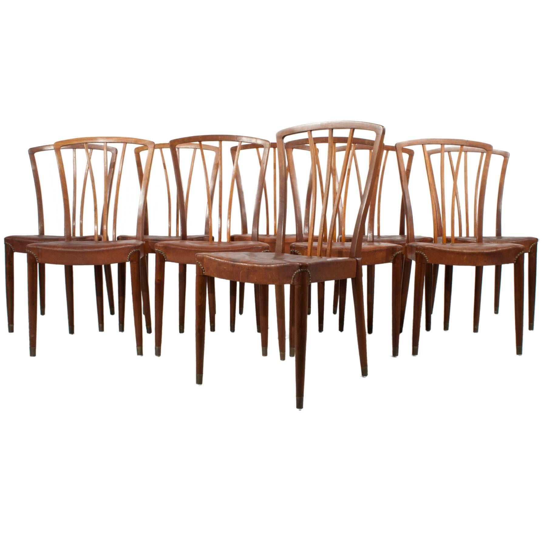 Set of Ten Leather Dining Chairs