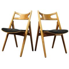 Pair of "Sawbench" Dining Room Chairs by Hans J. Wegner, Model CH29, circa 1960s