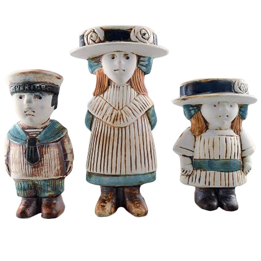 Gustavsberg Lisa Larsson Pottery, Three Child Figures "Sweden"