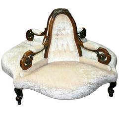 Antique 19th Century Oyster Velvet Upholstered Walnut Conversation Seat