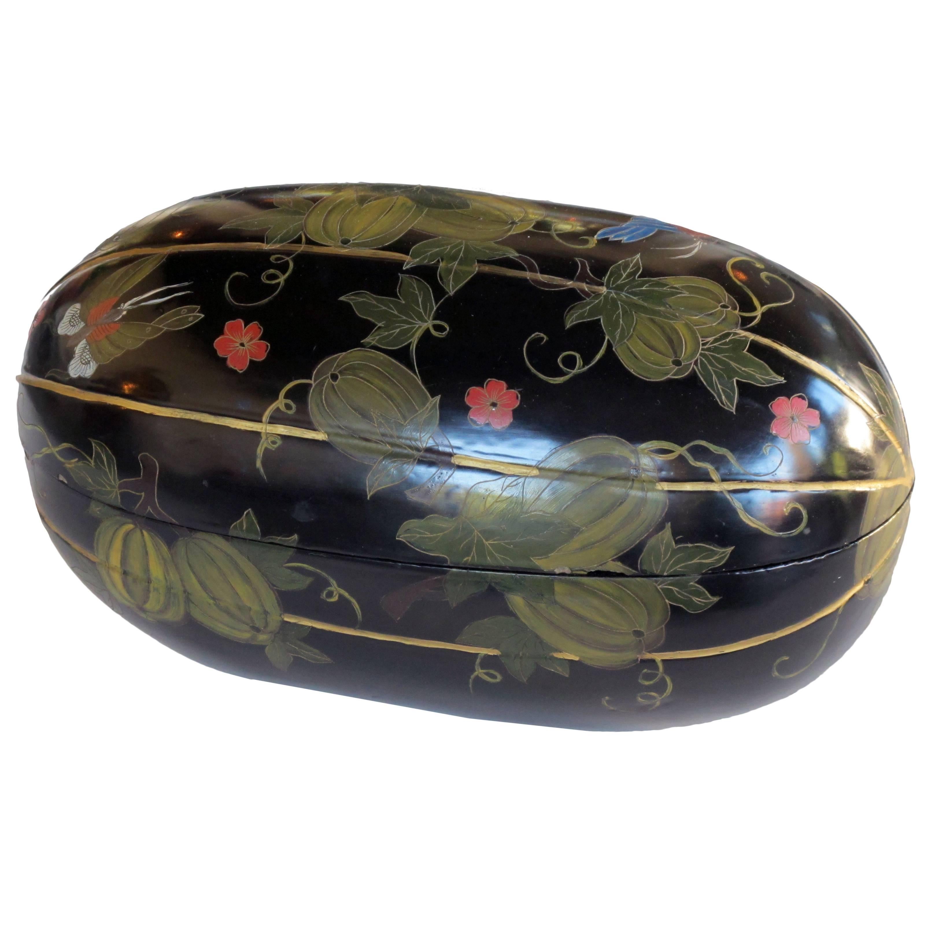 Delightful Japanese Black Lacquered Gourd-Form Box