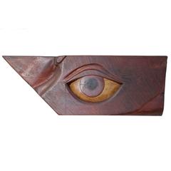 Folk Art Carved and Painted Wood Eye Sculptural Relief