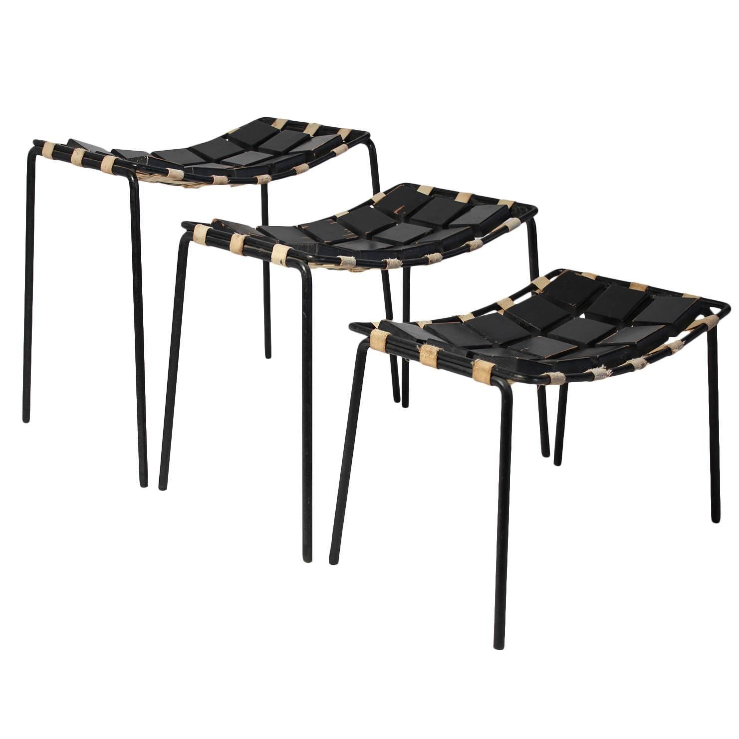 Maxwell Yellen Iron and Wood Set of Stacking Stools