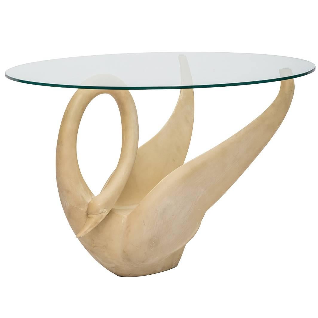 1960s Resin Swan Table with Glass Top For Sale