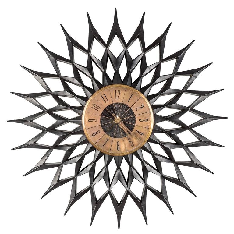 Vintage Sunburst Wall Clock For Sale at 1stDibs