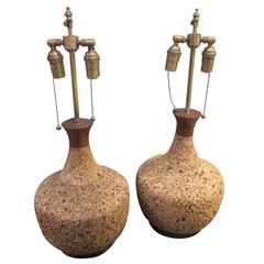 Pair of American 1970s Cork Lamps 11