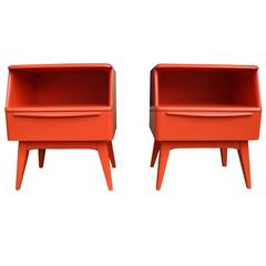 Red Mid-Century Modern Nightstands, Bedside Tables by Heywood-Wakefield, 1950s