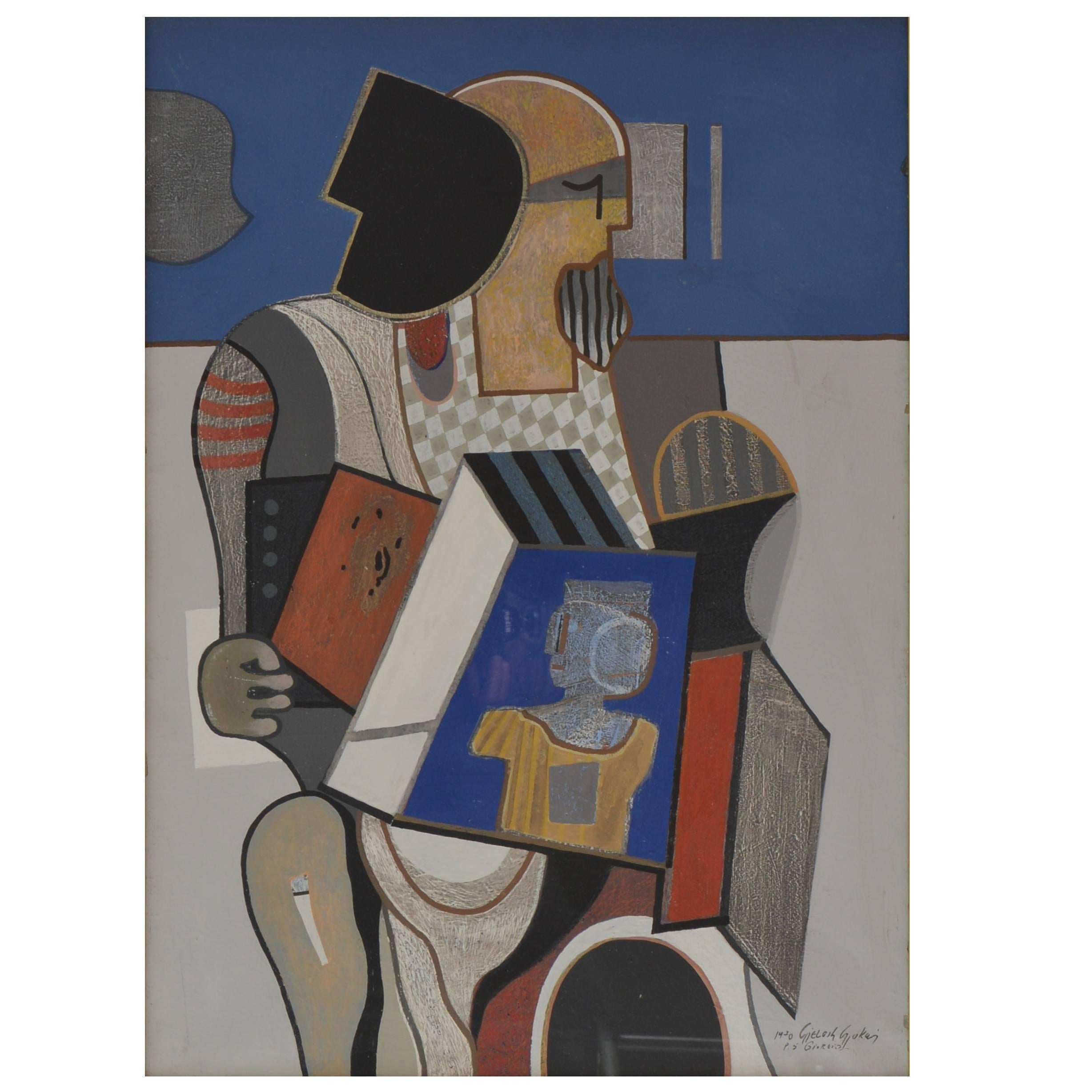 Buntes surrealistisches Gemälde von Gjelosh Gjokaj