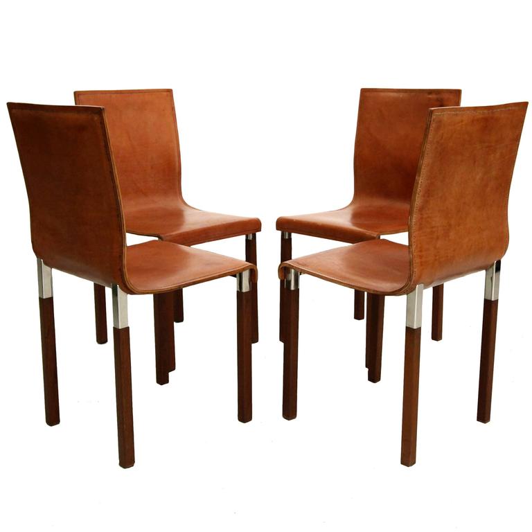 Set of Four Leather Emile Industrial Modern Dining Chairs ...