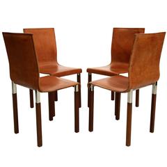 Set of Four Leather Emile Industrial Modern Dining Chairs by Zele Company