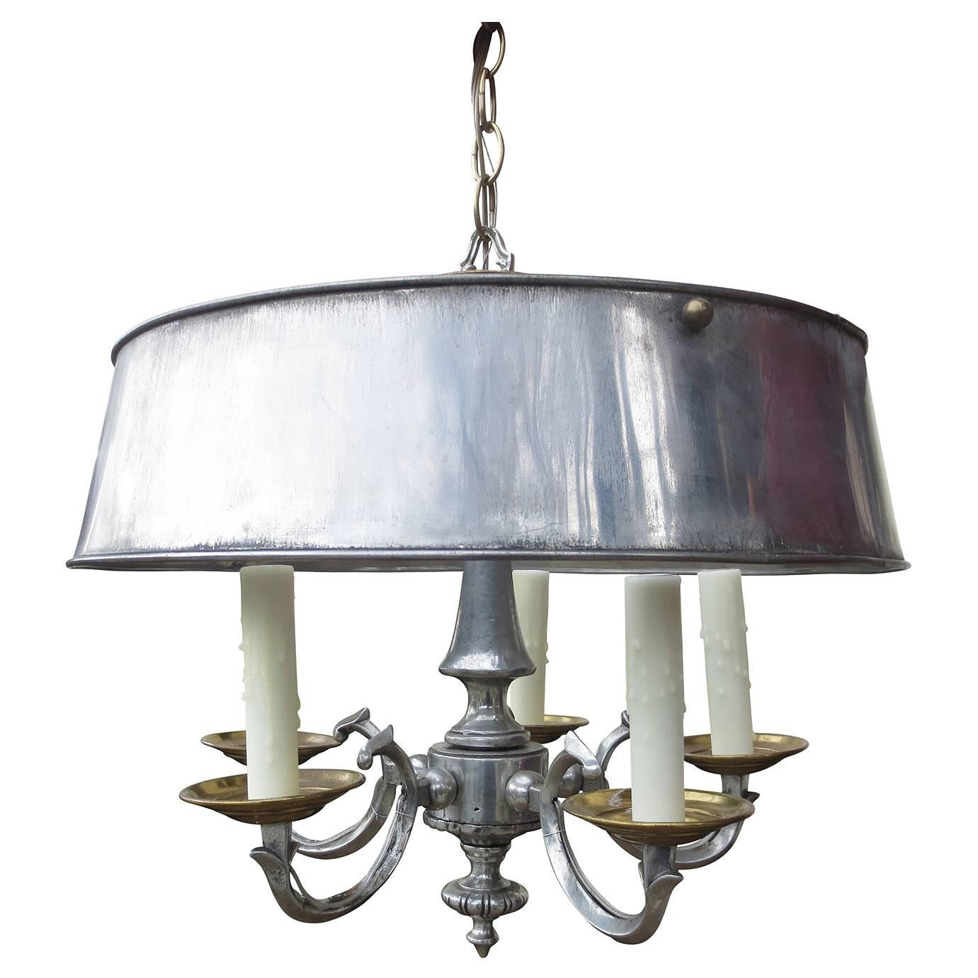 Vintage, Silver Bouillotte Chandelier, Four-Light