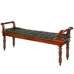 Large Victorian Mahogany Hall Bench with Leather Cushion