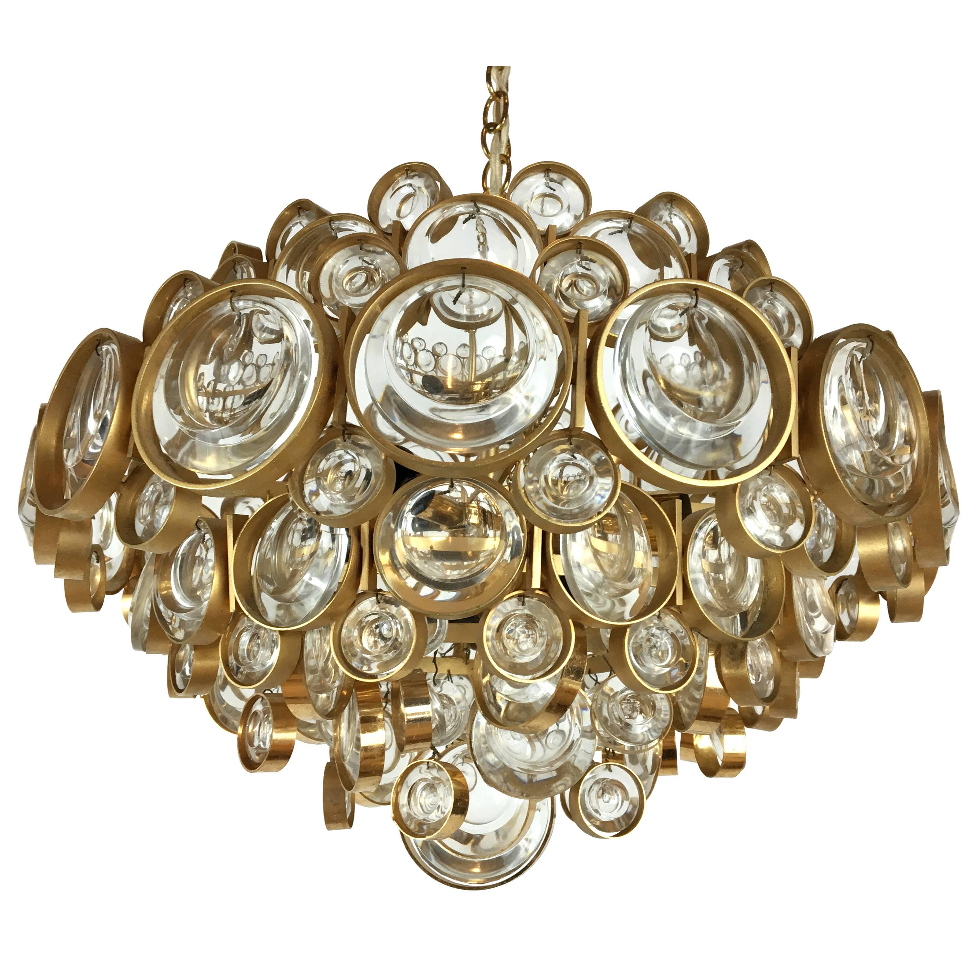 Gilt Brass and Glass Fixture by Palwa For Sale