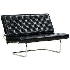 Retro Marcel Breuer F40 Nickeled Tubular Cantilever Black Leather Sofa Settee