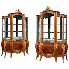 Pair of Exhibition Quality Napoleon III Kingwood Vitrines, the Glazed Upper Se 11