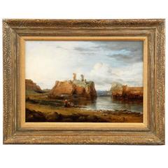 19th Century Scottish Antique Oil Painting of Dunbar Castle Ruins, Unsigned
