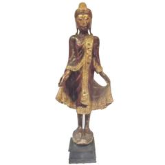 Burmese Standing Gilt and Jeweled Buddha
