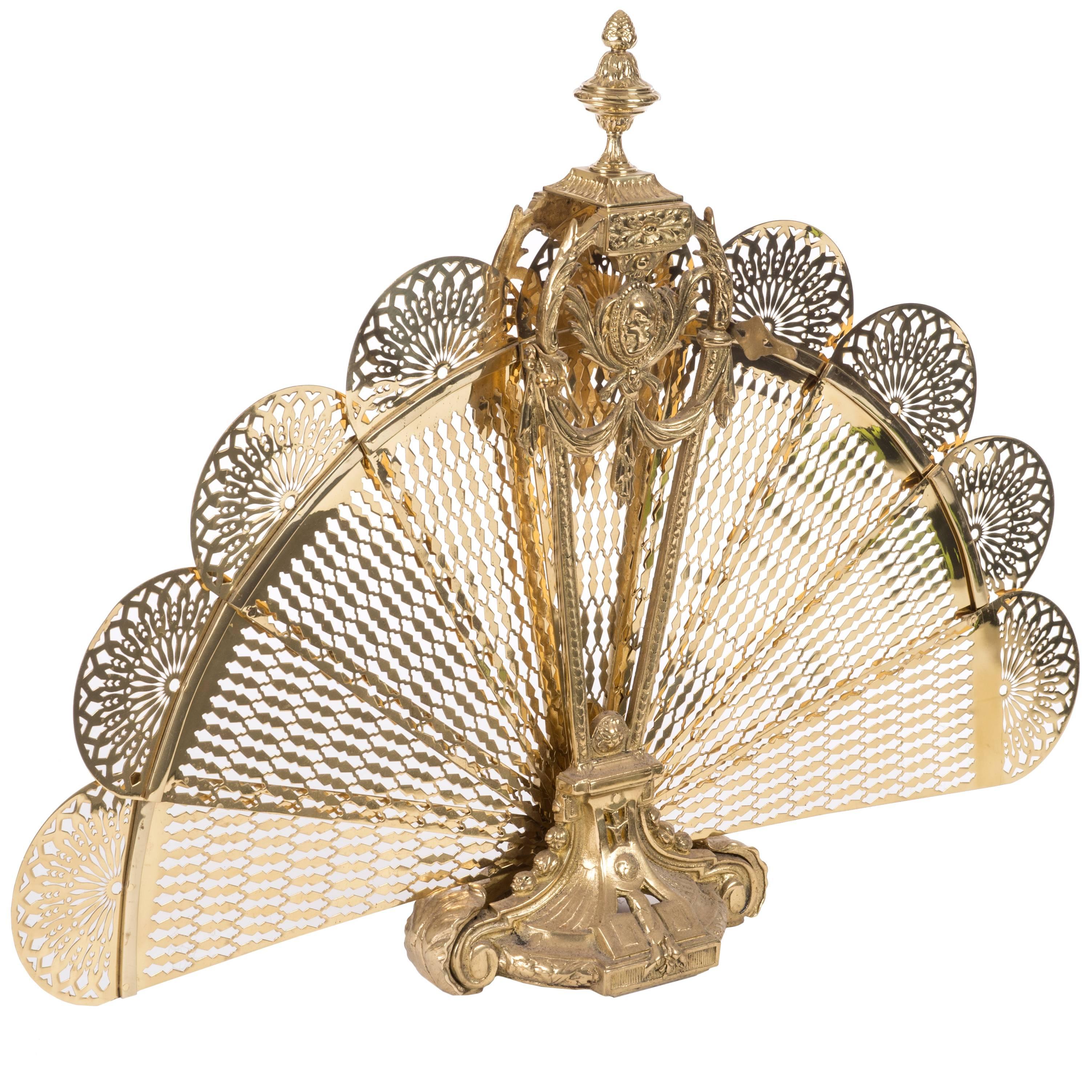 Late 19th Century Brass Peacock Fan Style Fireplace Screen