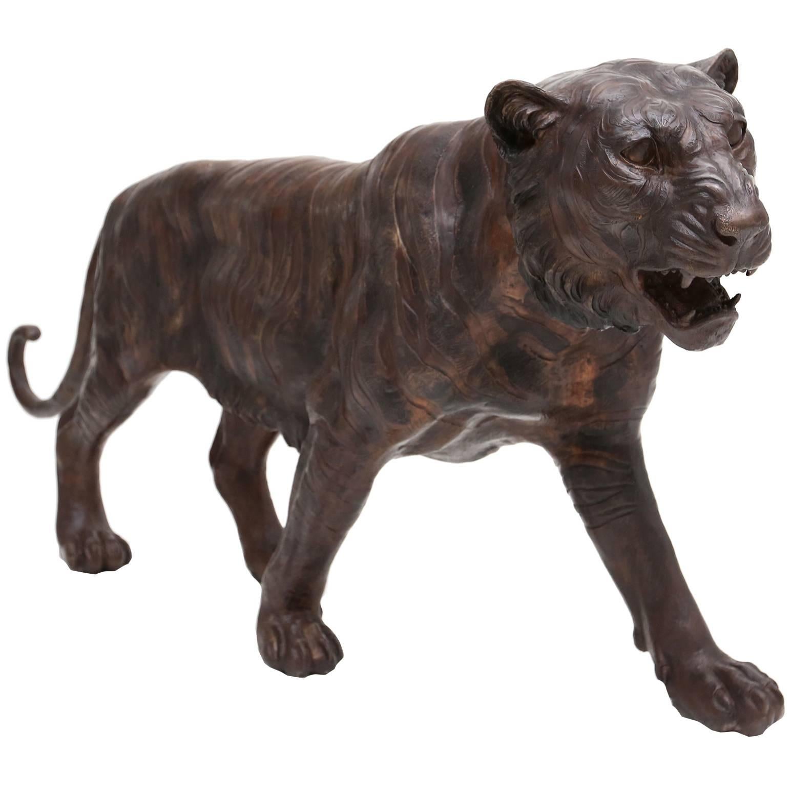 Lifesize Bronze Tiger Sculpture hollywood regency
