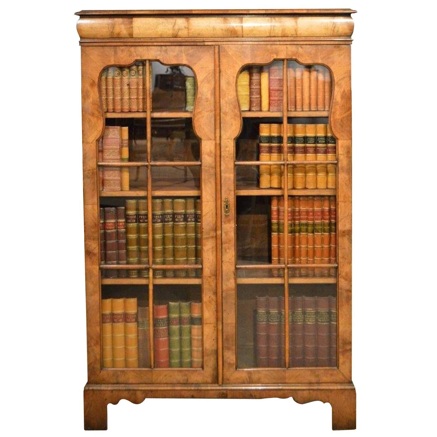 Walnut Queen Anne Revival Antique Bookcase
