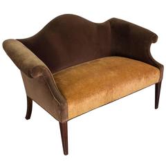 Antique 1920s American Brown Velvet Upholstered Settee 