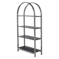 Polished Chrome and Black Glass Arched Etagere