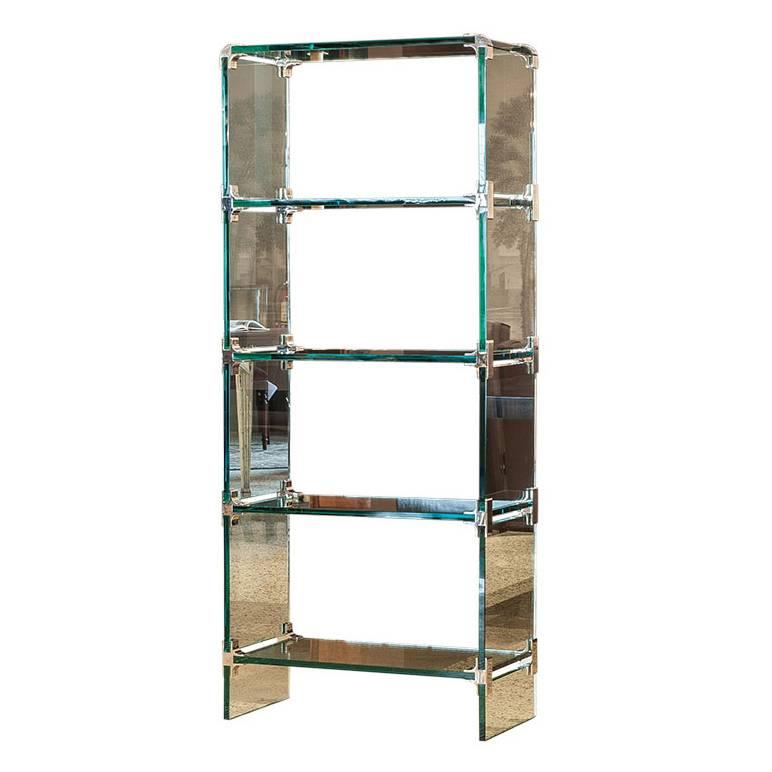 Stunning Glass Etagere with Polished Stainless Corner Brackets