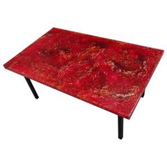 Mid-Century Cocktail Table in Crackled Resin in the Style of Pierre Giraudon