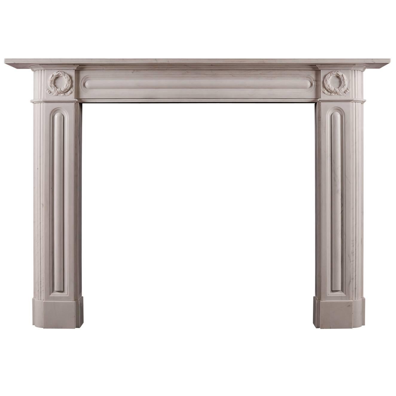 English Regency Marble Fireplace Mantel in White Marble
