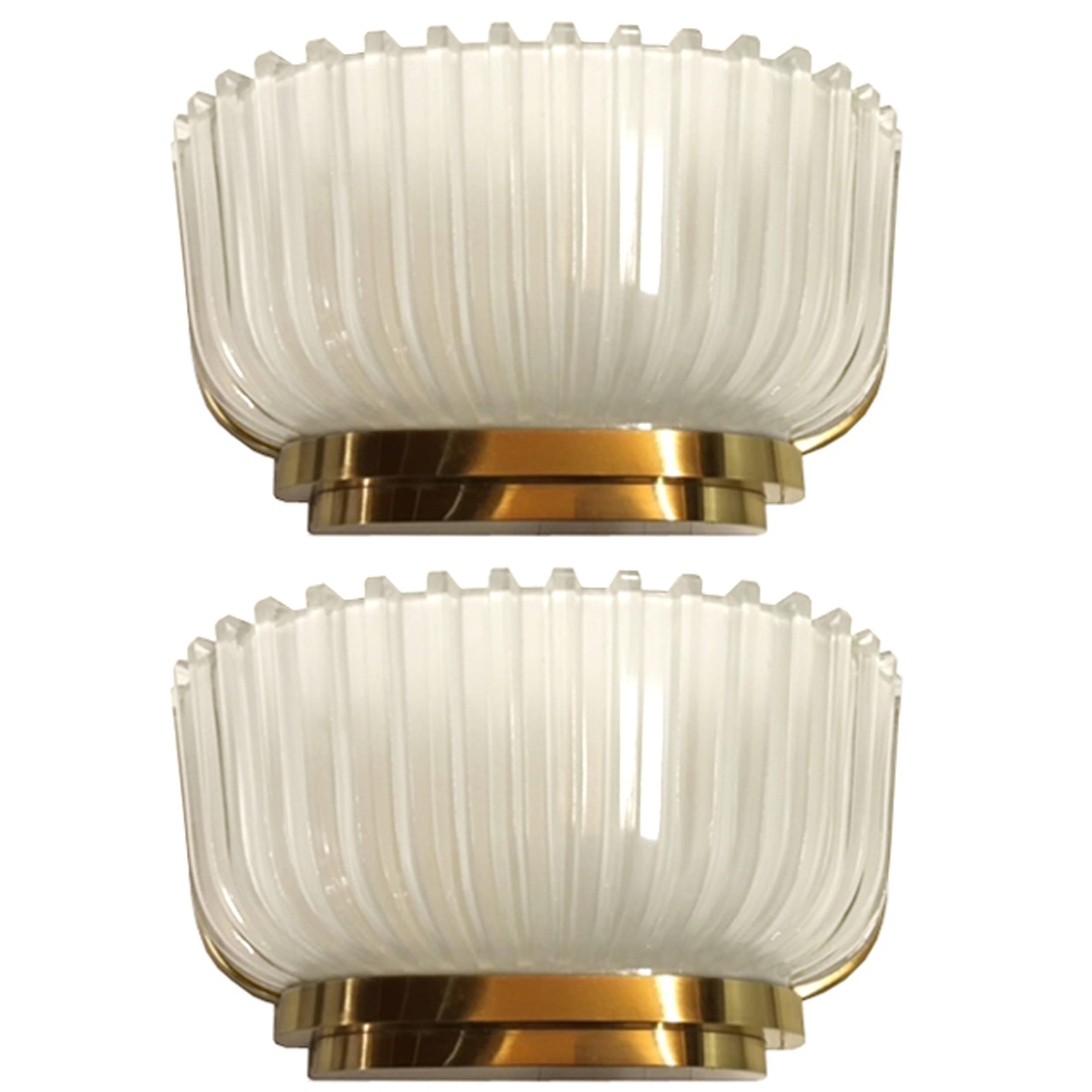 Pair of Archimede Seguso Fluted Glass Sconces For Sale