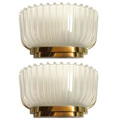 Pair of Archimede Seguso Fluted Glass Sconces 3