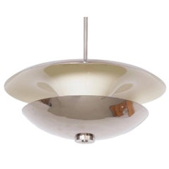 1930s Nickel Chrome Pendant Lamp Functionalism Germany Art Deco