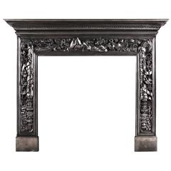 Ornate Cast Iron Fireplace Mantel with Reclining Classical Figure