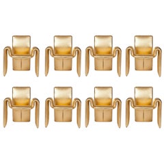 Steve Leonard for Brayton Metallic Gold Leather Dining Chairs, Set of 8