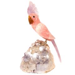 Rose Quartz and Amethyst Model of a Cockatoo