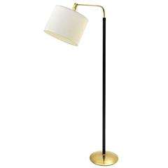 Mid-Century Modern Brass and Stitched Leather Floor Lamp, Spain, circa 1970