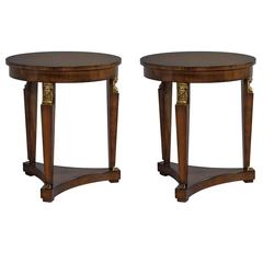 Pair of Round Empire Style Walnut End Tables