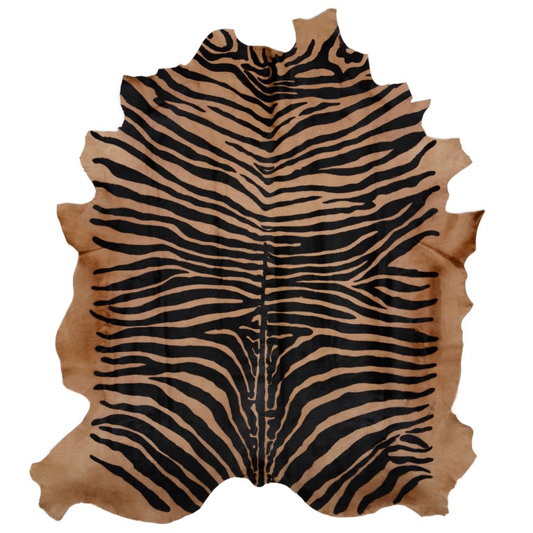 Large Zebra Stencil Printed Genuine Large European Cowhide Rug Ink on