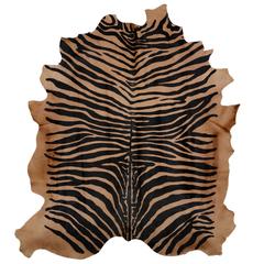 Large Contemporary Zebra Stencil Printed CowHide Hair Rug - Ink on Caramel