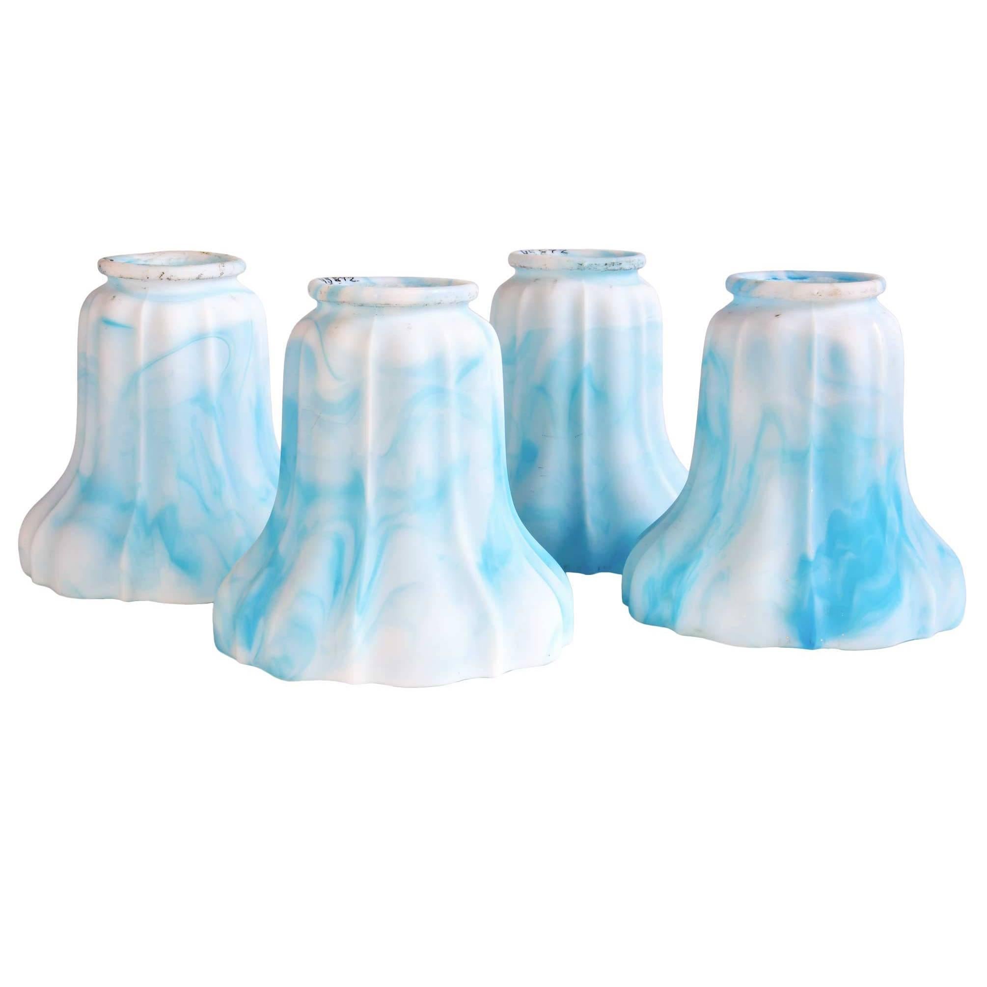 Blue Kokomo Art Glass Shades, Set of Four