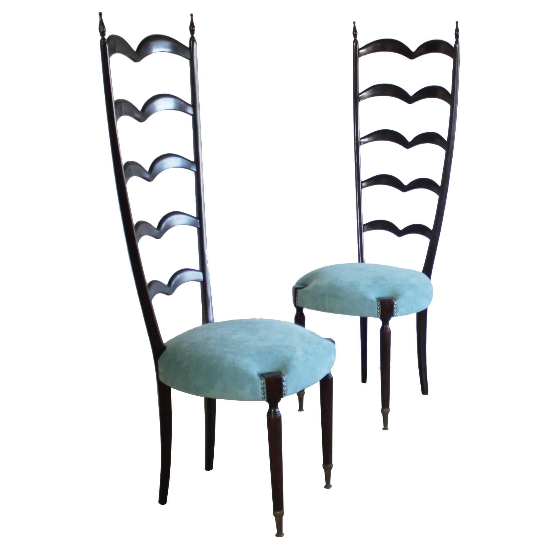 Pair of Highly Decorative Ladder Back Chairs by Paolo Buffa For Sale